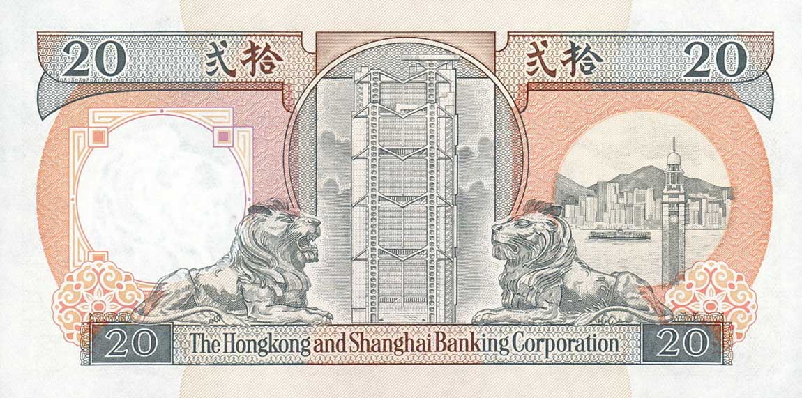 Back of Hong Kong p197b: 20 Dollars from 1991