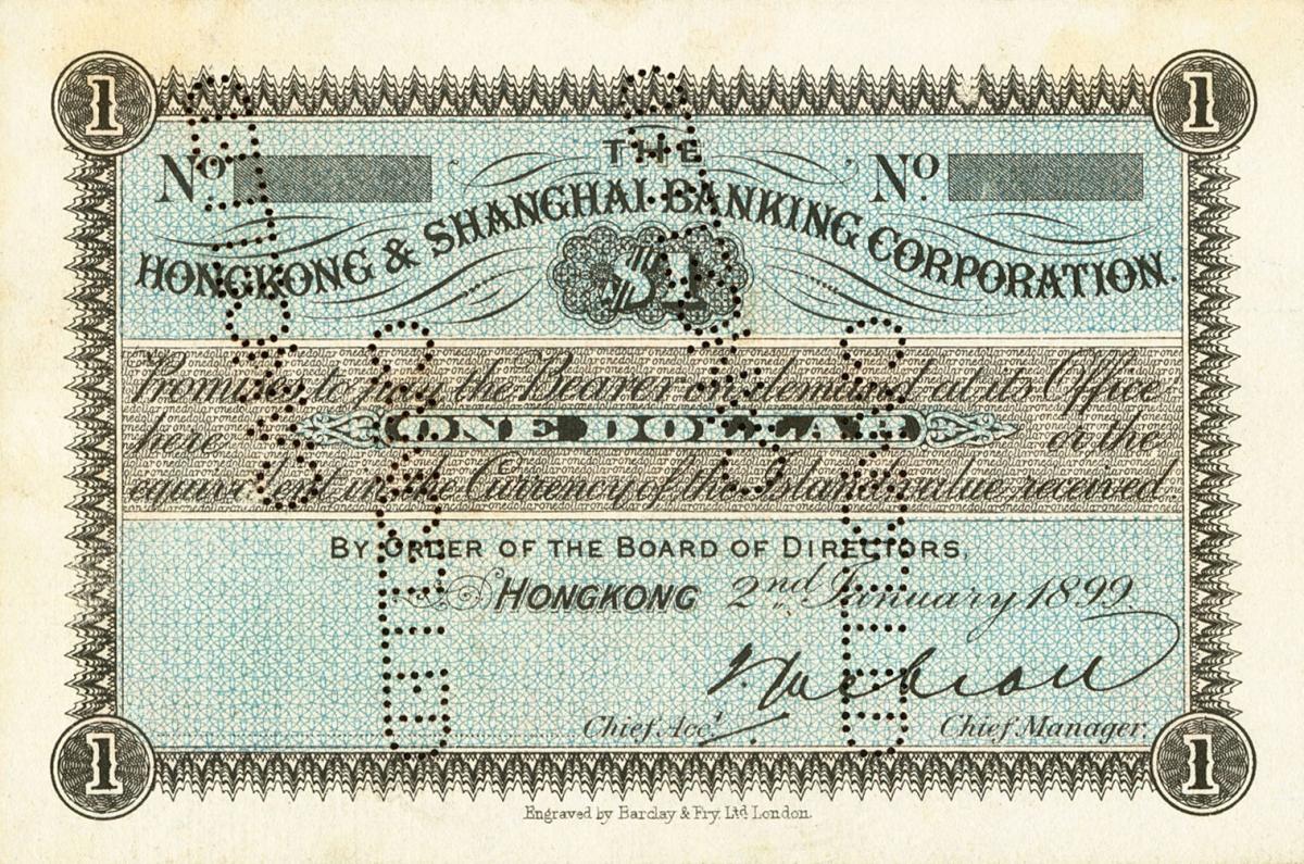 Front of Hong Kong p136r: 1 Dollar from 1889