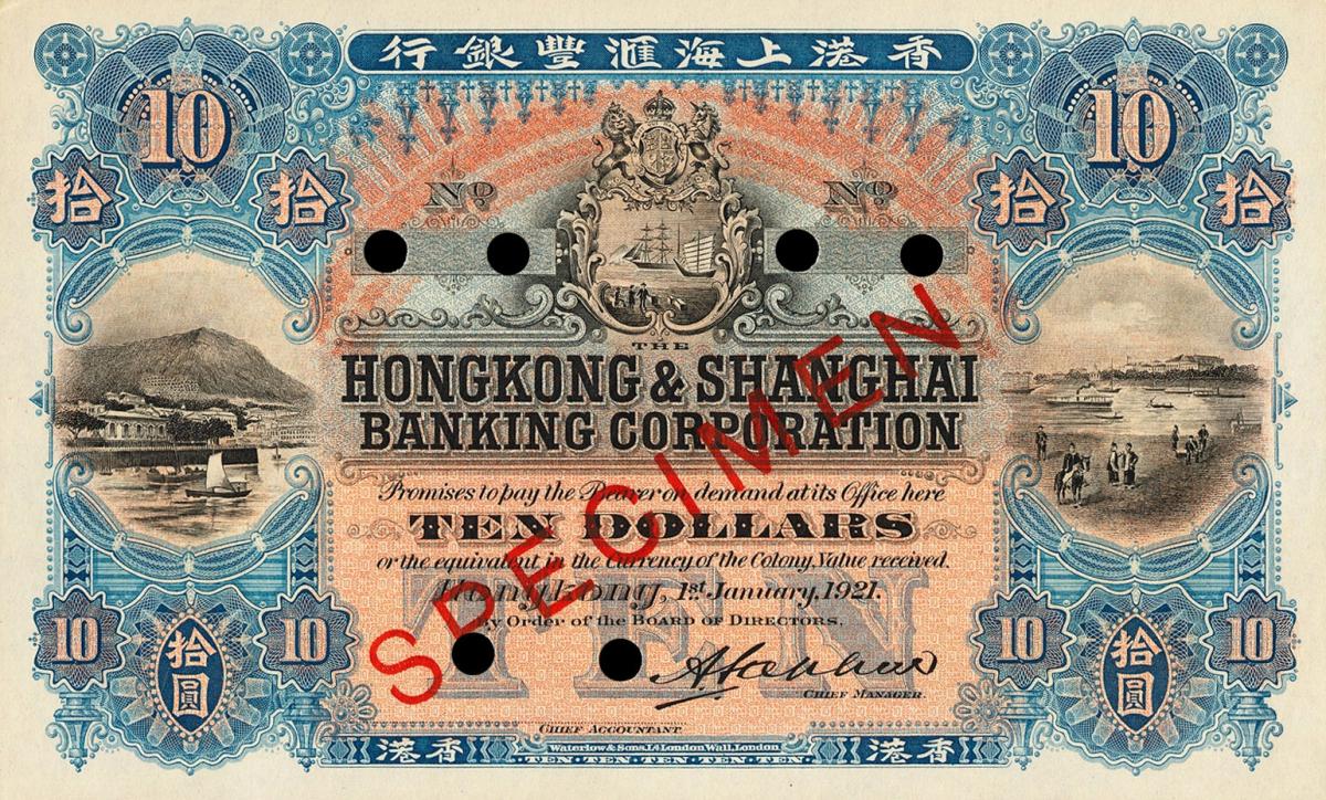 Front of Hong Kong p167s: 10 Dollars from 1913