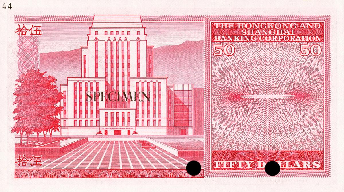 Back of Hong Kong p184ct: 50 Dollars from 1968