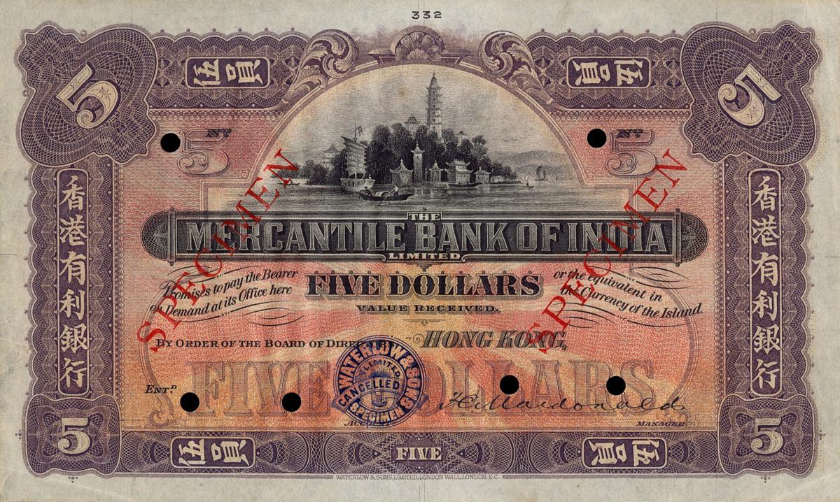 Front of Hong Kong p235ct: 5 Dollars from 1912