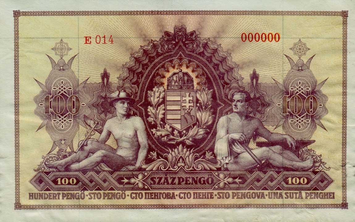 Back of Hungary p115x2: 100 Pengo from 1943