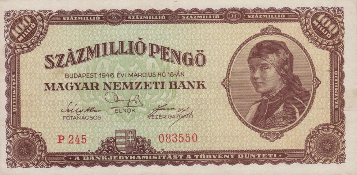 Front of Hungary p124: 100000000 Pengo from 1946