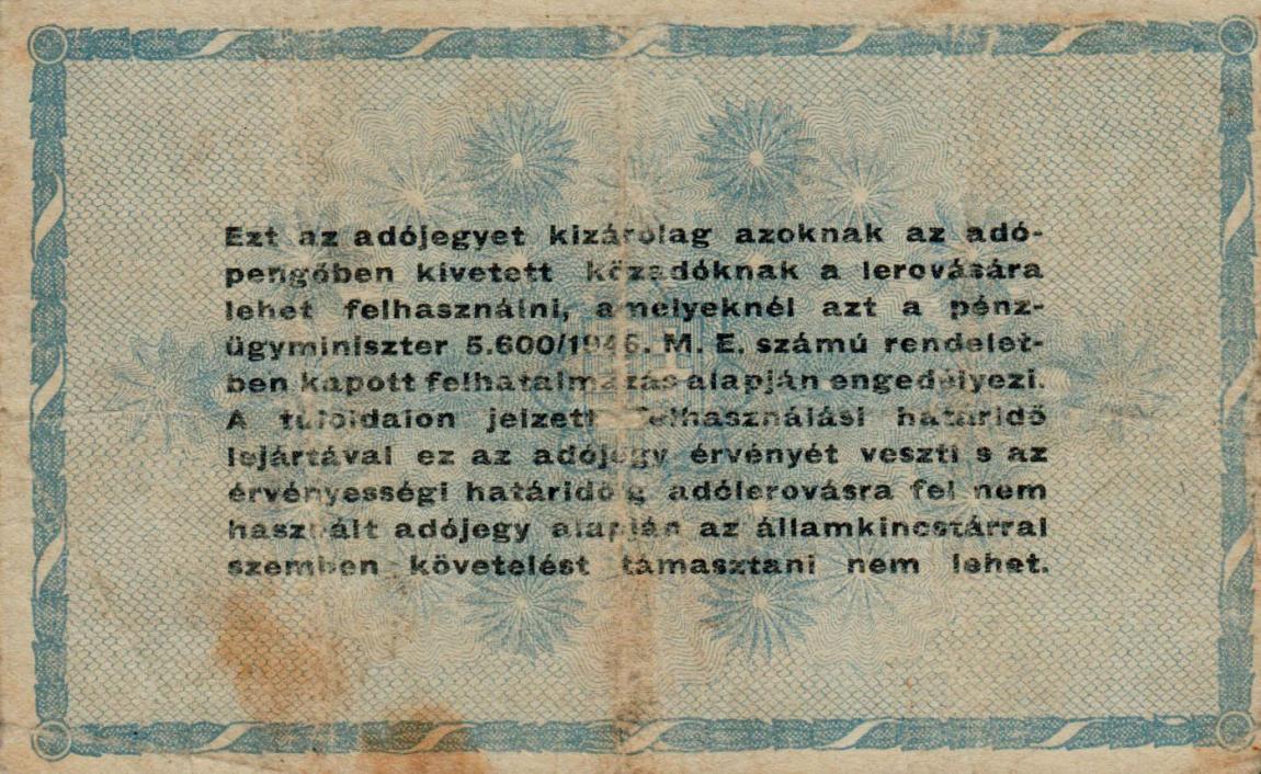 Back of Hungary p141c: 10000000 Adopengo from 1946