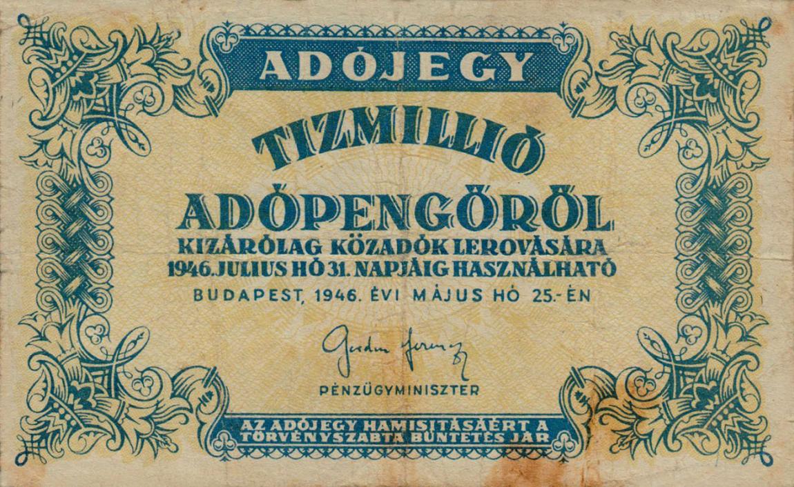 Front of Hungary p141c: 10000000 Adopengo from 1946