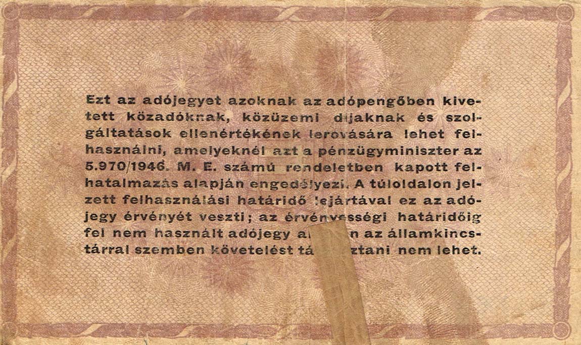 Back of Hungary p144a: 100000 Adopengo from 1946