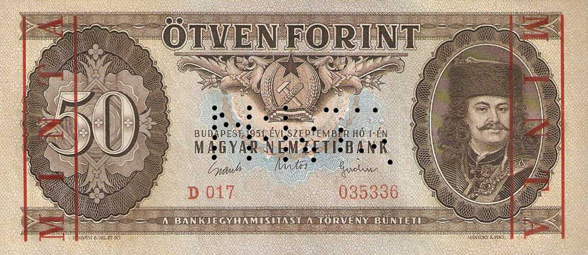 Front of Hungary p167s: 50 Forint from 1951