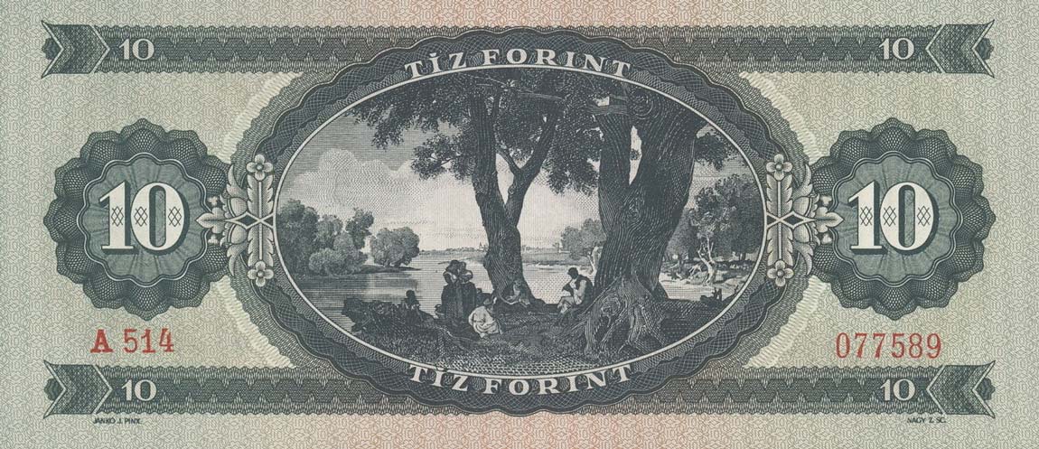 Back of Hungary p168a: 10 Forint from 1957