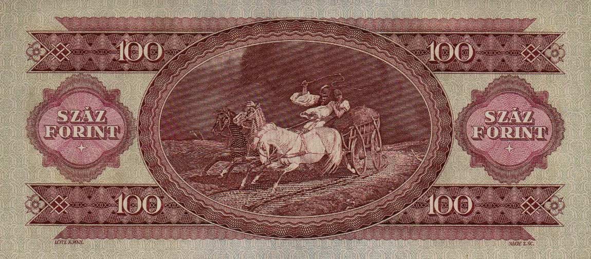 Back of Hungary p171b: 100 Forint from 1960