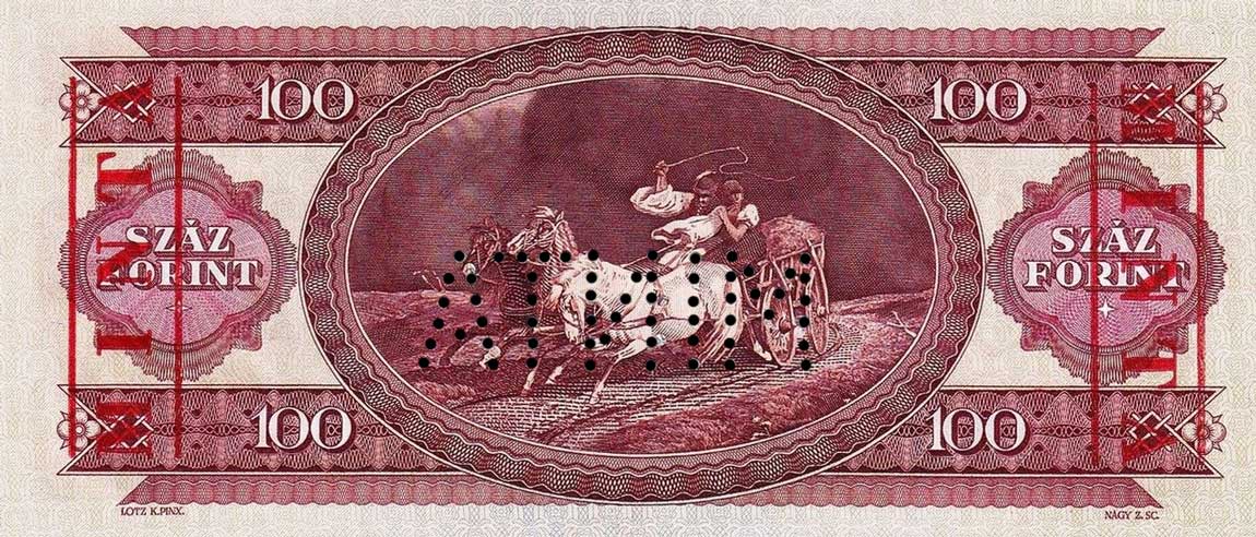 Back of Hungary p171s5: 100 Forint from 1989