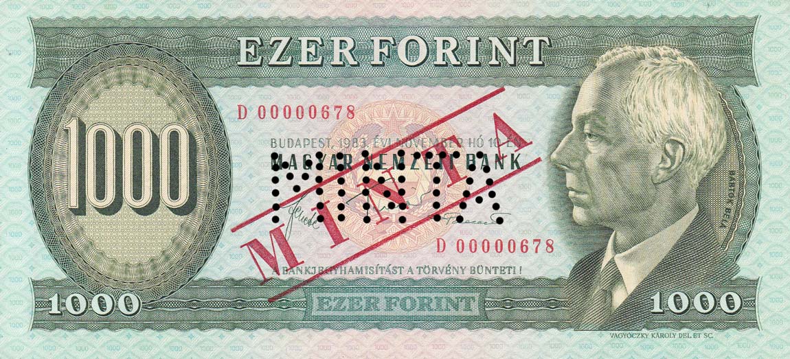 Front of Hungary p173s: 1000 Forint from 1983