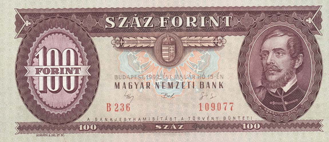 Front of Hungary p174a: 100 Forint from 1992