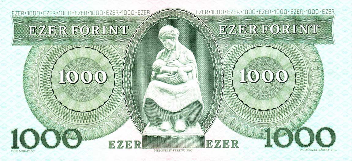 Back of Hungary p176a: 1000 Forint from 1992