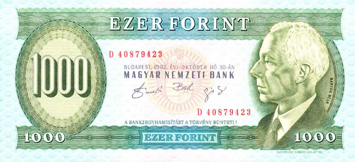 Front of Hungary p176a: 1000 Forint from 1992