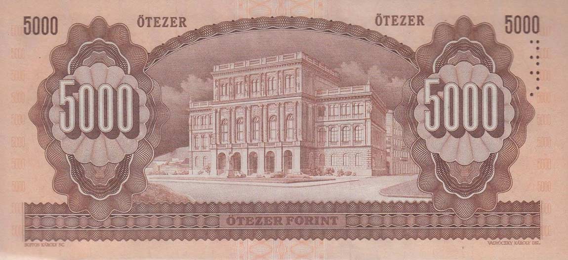 Back of Hungary p177a: 5000 Forint from 1990