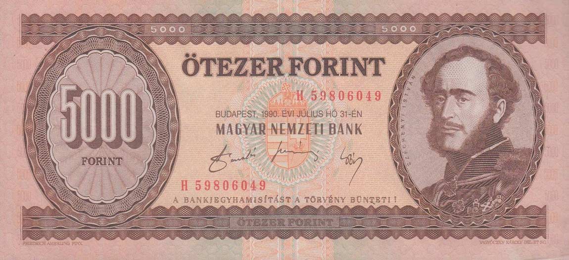 Front of Hungary p177a: 5000 Forint from 1990