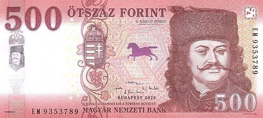 Front of Hungary p208b: 500 Forint from 2022
