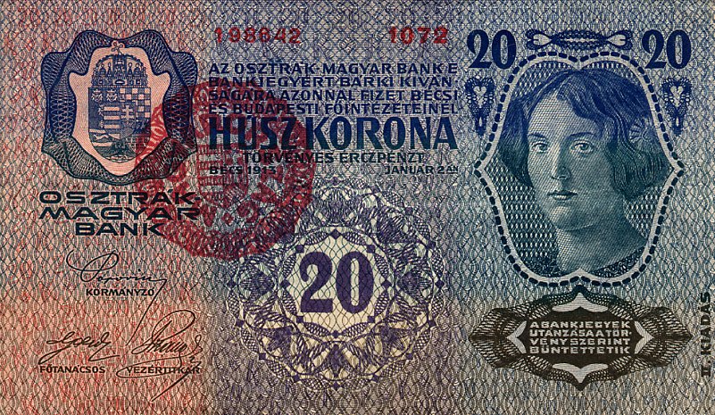 Front of Hungary p21A: 20 Korona from 1920