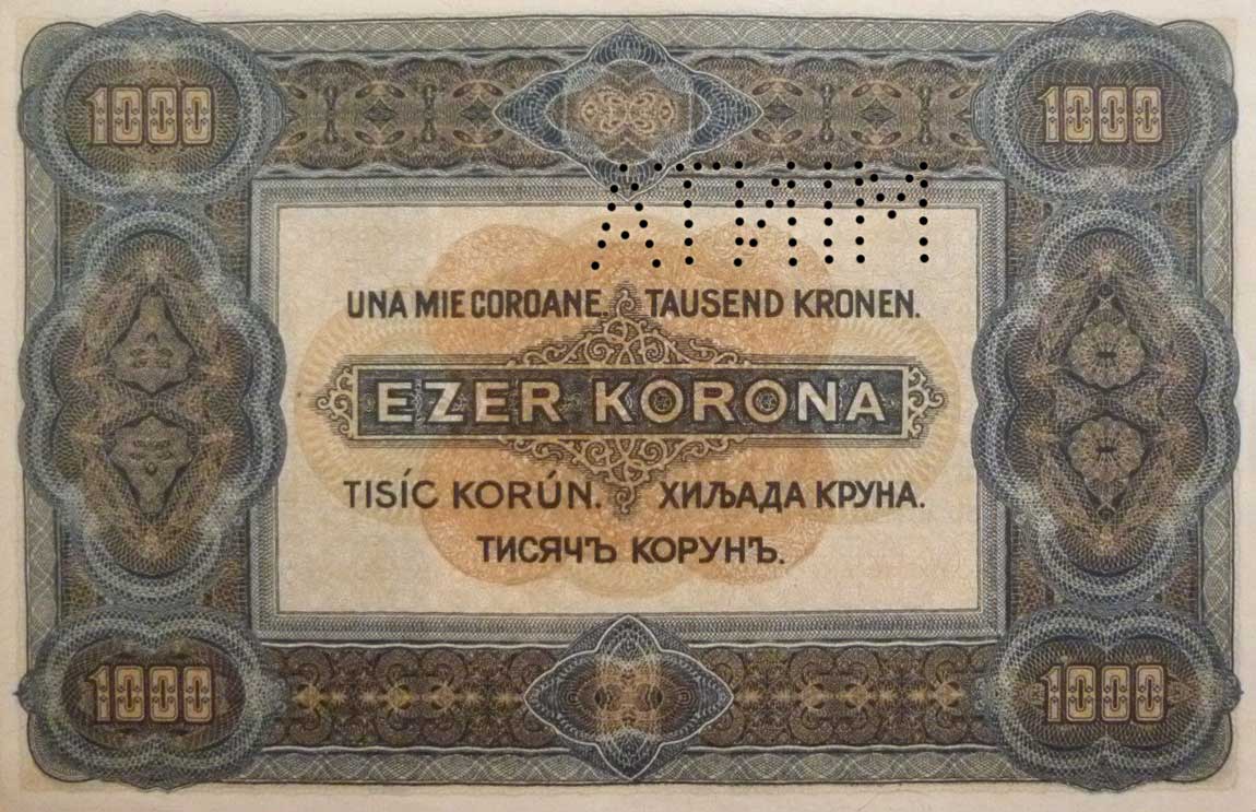 Back of Hungary p66s: 1000 Korona from 1920
