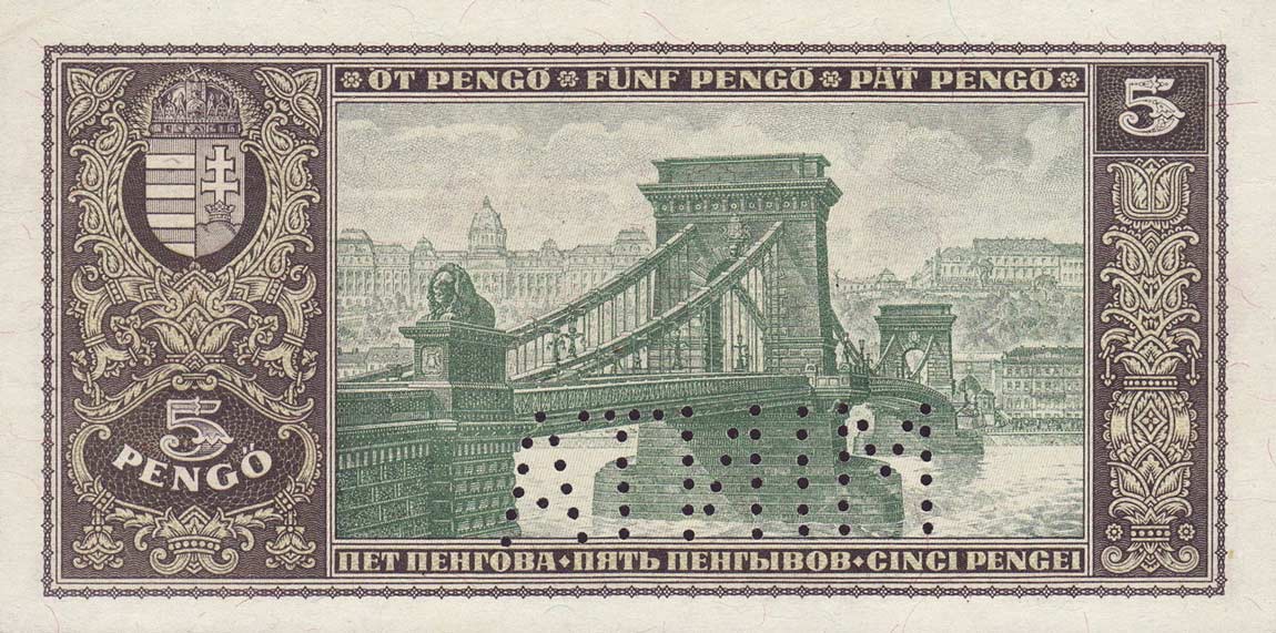 Back of Hungary p89s: 5 Pengo from 1926