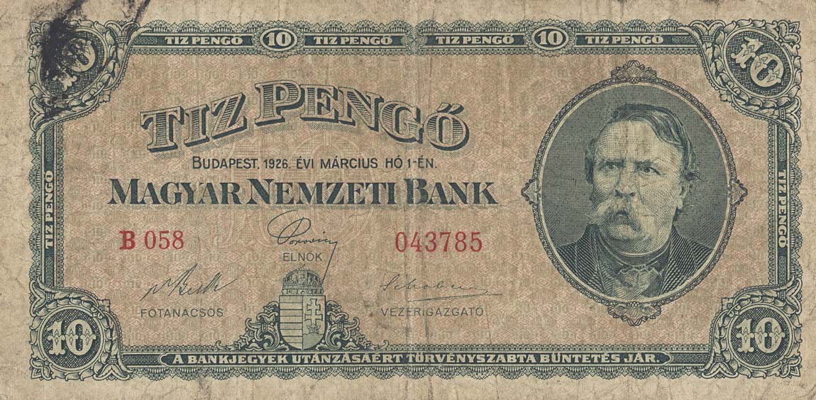 Front of Hungary p90a: 10 Pengo from 1926