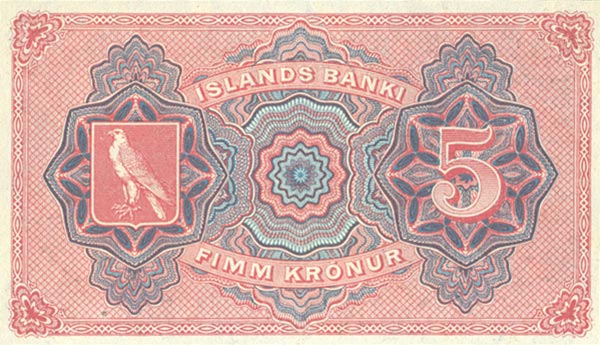 Back of Iceland p15r: 5 Kronur from 1920