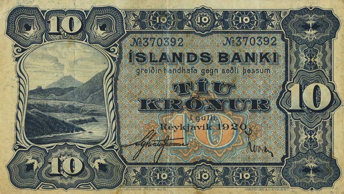 Front of Iceland p16: 10 Kronur from 1920