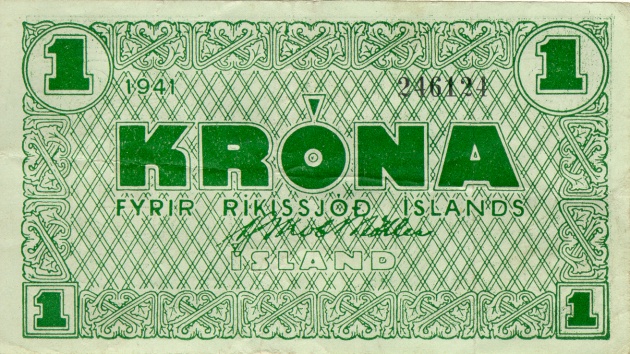 Front of Iceland p22b: 1 Kronur from 1942