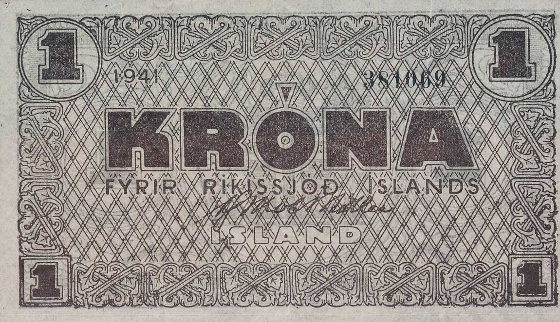 Front of Iceland p22c: 1 Kronur from 1942