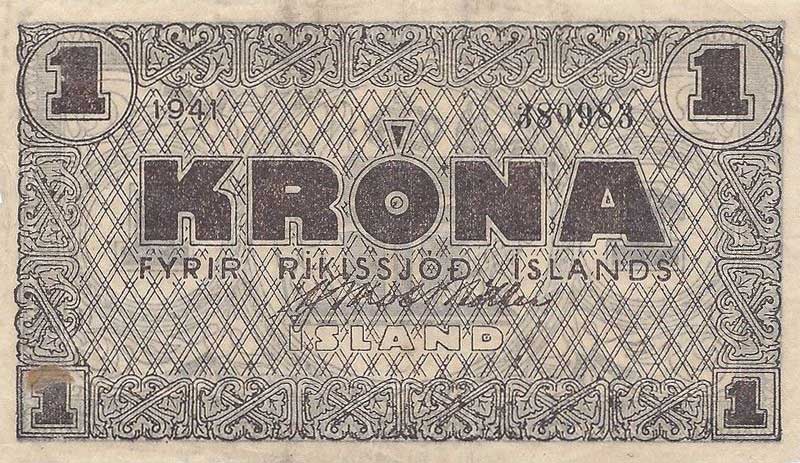 Front of Iceland p22d: 1 Kronur from 1944
