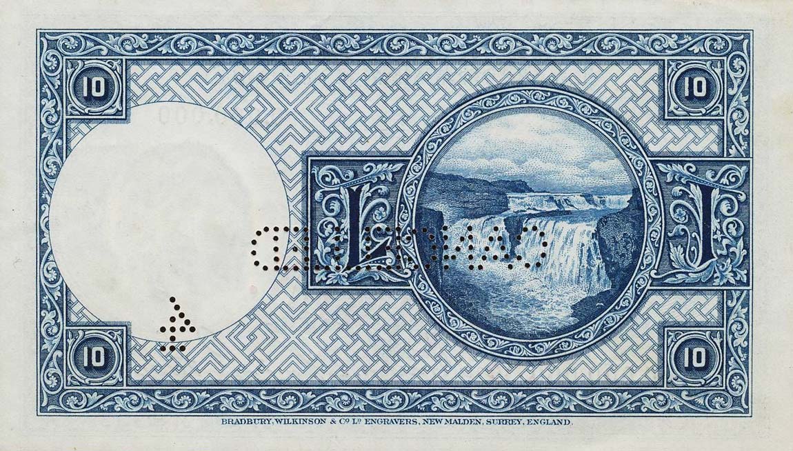 Back of Iceland p28s: 10 Kronur from 1928