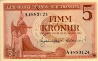 p37a from Iceland: 5 Kronur from 1957
