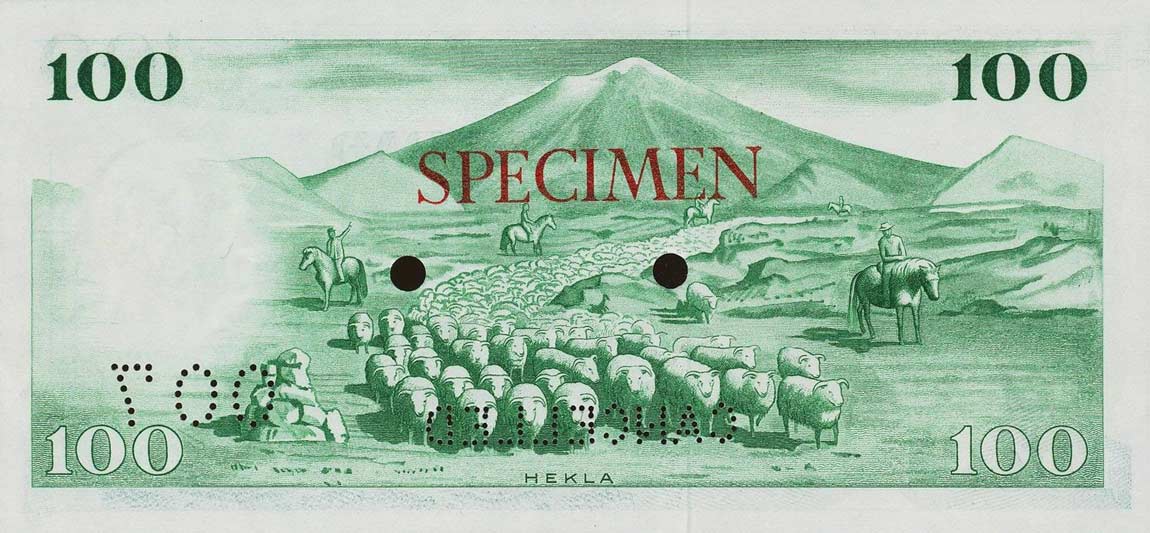 Back of Iceland p40s: 100 Kronur from 1957