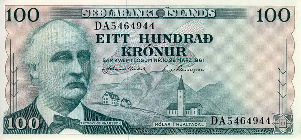 Front of Iceland p44a: 100 Kronur from 1961