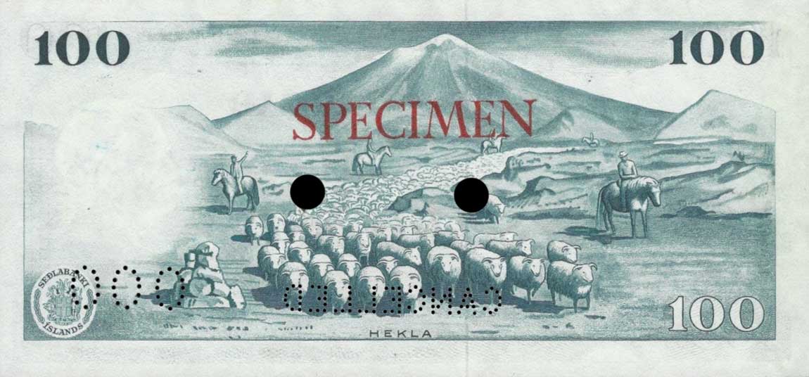 Back of Iceland p44s: 100 Kronur from 1961
