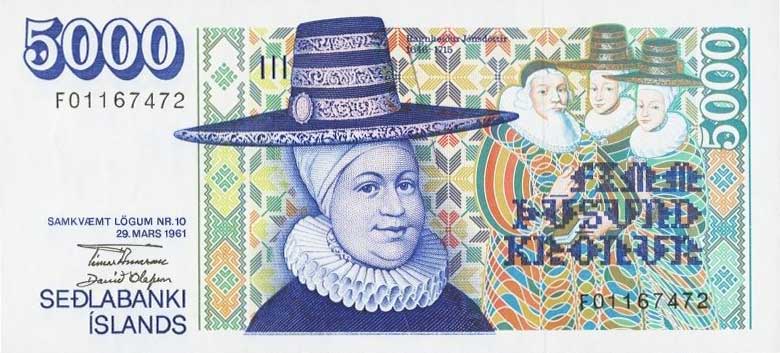 Front of Iceland p53a: 5000 Kronur from 1986