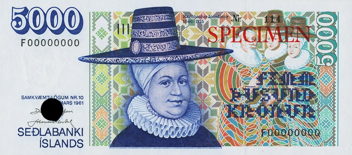 Front of Iceland p53s: 5000 Kronur from 1995