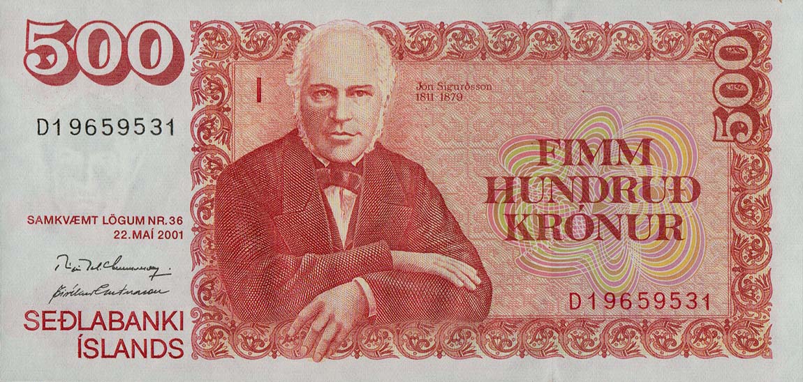 Front of Iceland p58A: 500 Kronur from 2001