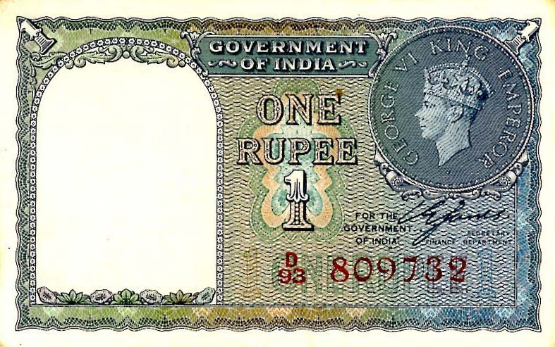 Front of India p25b: 1 Rupee from 1940