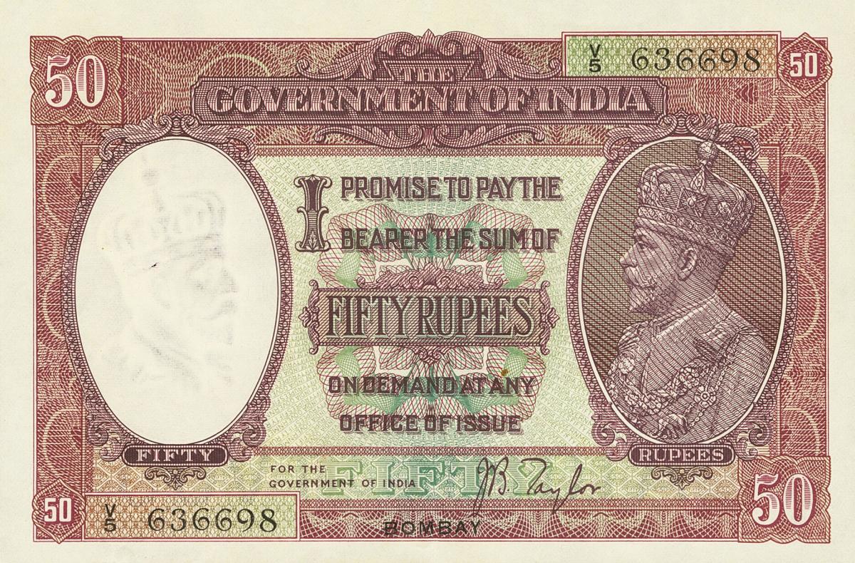 Front of India p9b: 50 Rupees from 1930