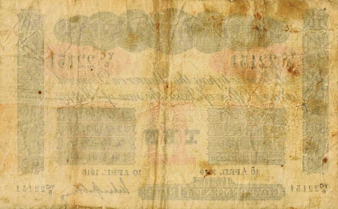 Back of India pA10v: 10 Rupees from 1919