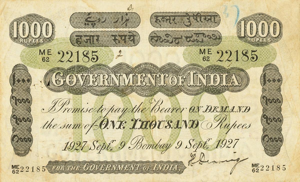 Front of India pA19Ac: 1000 Rupees from 1915