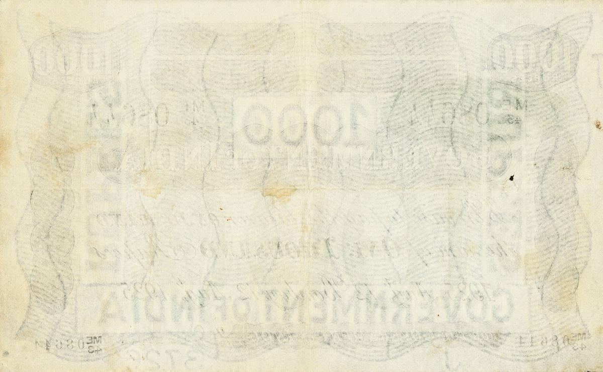 Back of India pA19c: 1000 Rupees from 1867
