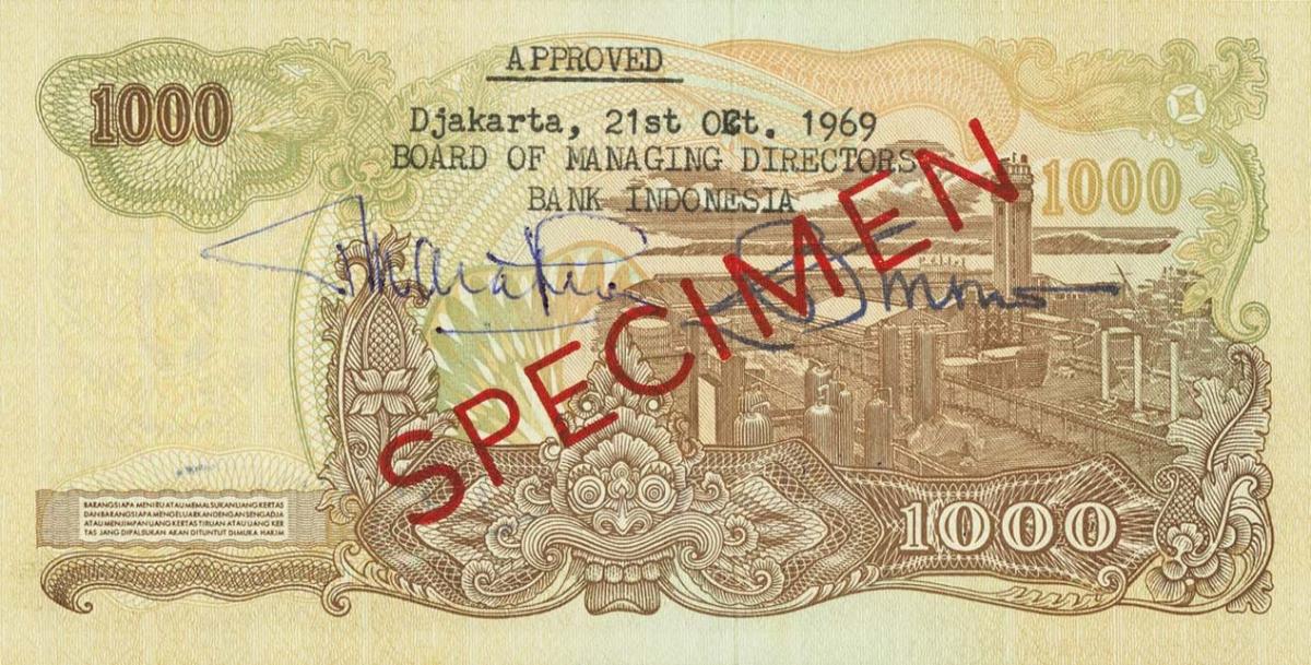 Back of Indonesia p110s: 1000 Rupiah from 1968