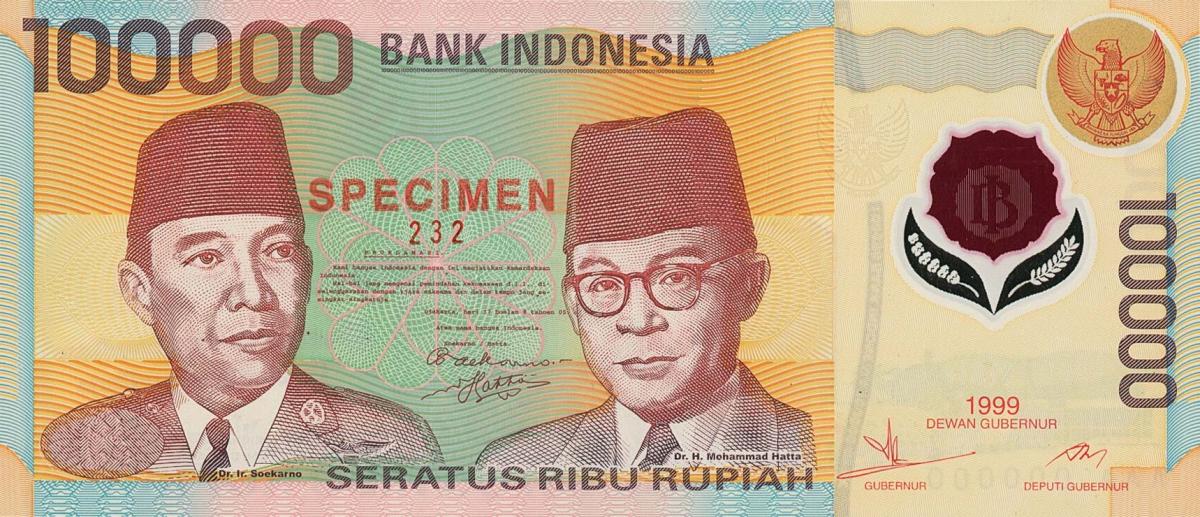 Front of Indonesia p140s: 100000 Rupiah from 1999