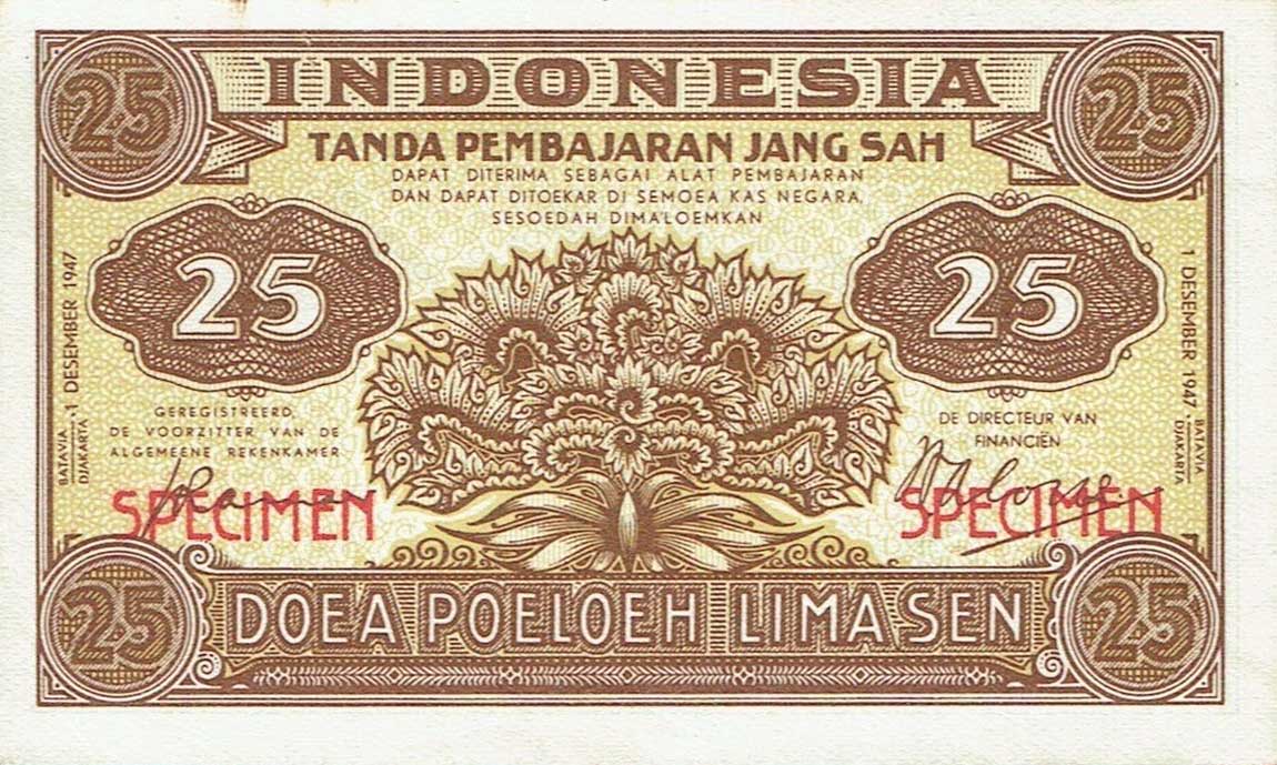 Front of Indonesia p32s: 25 Sen from 1947