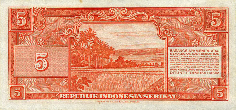 Back of Indonesia p36: 5 Rupiah from 1950