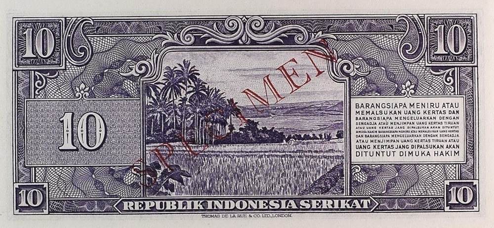 Back of Indonesia p37s: 10 Rupiah from 1950