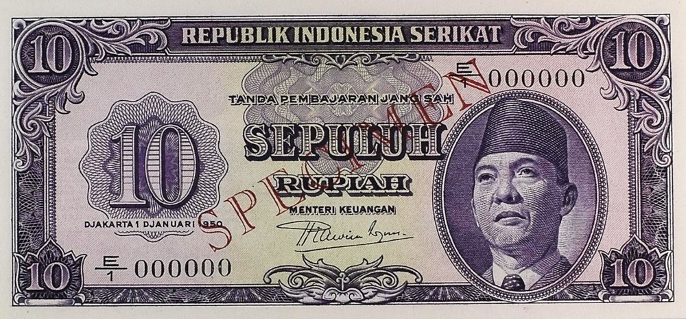 Front of Indonesia p37s: 10 Rupiah from 1950