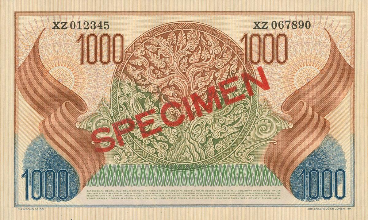 Back of Indonesia p48s: 1000 Rupiah from 1952